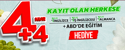 4 Kur Alana 1 Kur İngilizce , 1 Kur Almanca , 1 Kur İş İngilizcesi + ABD'de Eğitim Hediye